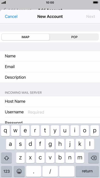 Press Username and key in the username for your email account.