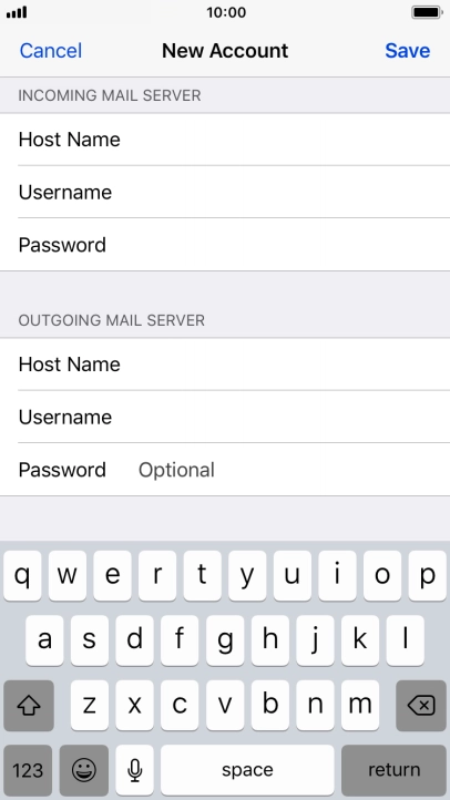 Press Password and key in the password for your email account. Please note that if you're using Vodafone's outgoing server, leave the password field empty.