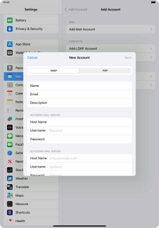 Press Username and key in the username for your email account.