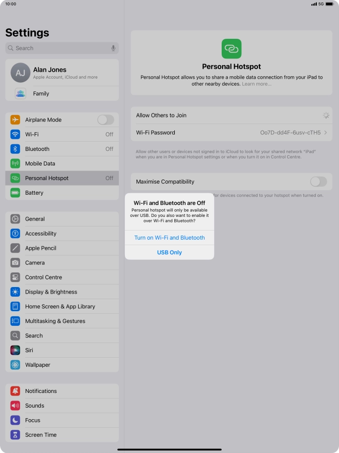 If Wi-Fi is turned off, press Turn on Wi-Fi and Bluetooth.