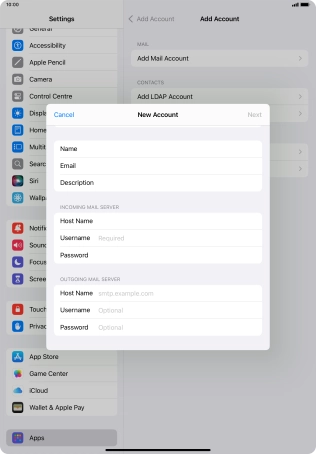 Press Username and key in the username for your email account.
