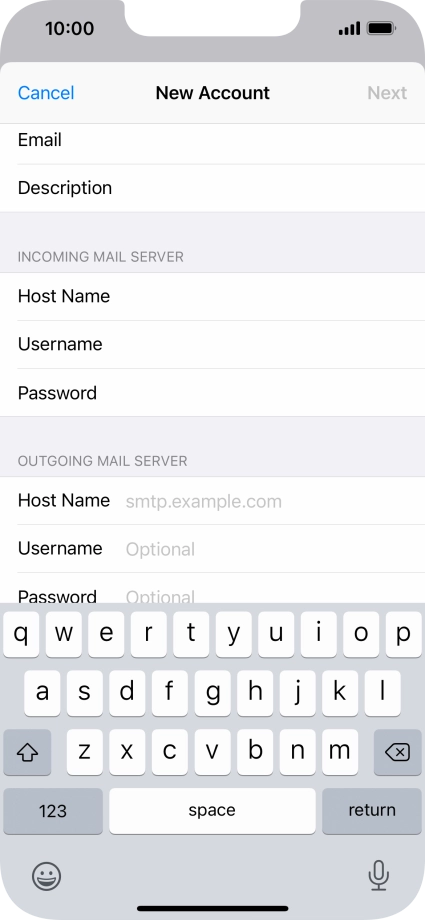Press Host Name and key in the name or IP address of your email provider's outgoing server. Please note that if you can't send email messages when using your email provider's outgoing server, key in smtp.vodafone.net.au (Vodafone's outgoing server).