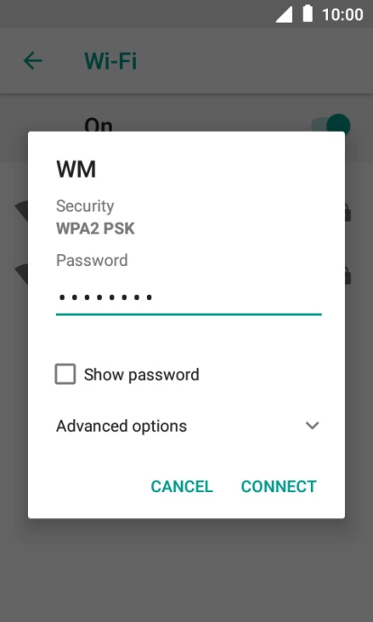Key in the password for the Wi-Fi network and press CONNECT.