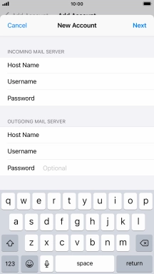 Press Password and key in the password for your email account. Please note that if you're using Vodafone's outgoing server, leave the password field empty.