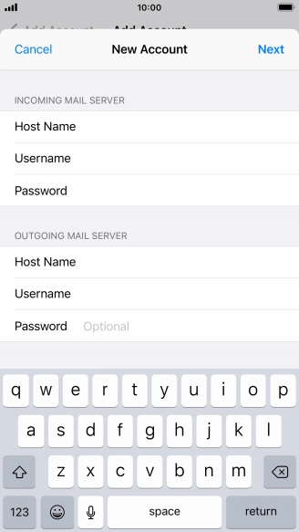 Press Password and key in the password for your email account. Please note that if you're using Vodafone's outgoing server, leave the password field empty.