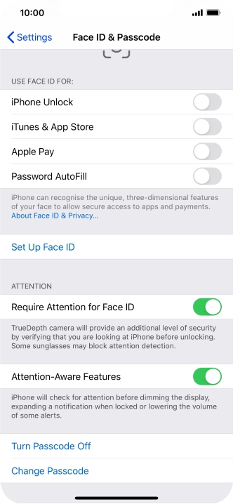Press Turn Passcode Off and key in the phone lock code.