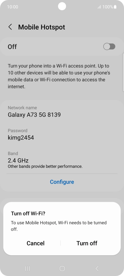 If Wi-Fi is turned on, press Turn off.