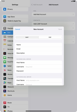 Press Username and key in the username for your email account. Press Username and key in the username for your email account.