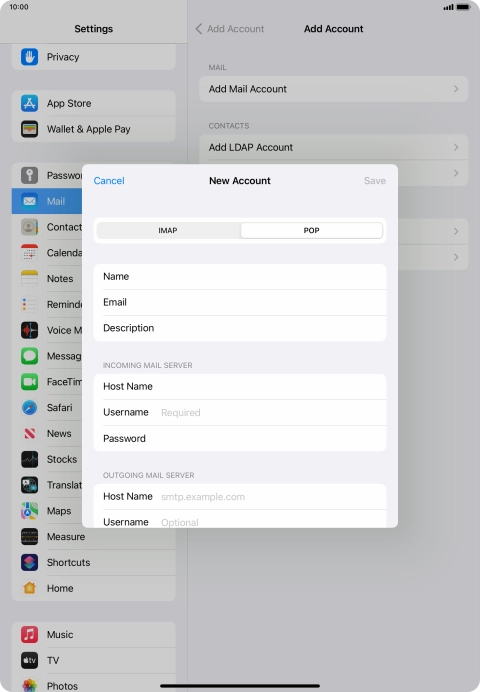 Press Username and key in the username for your email account. Press Username and key in the username for your email account.