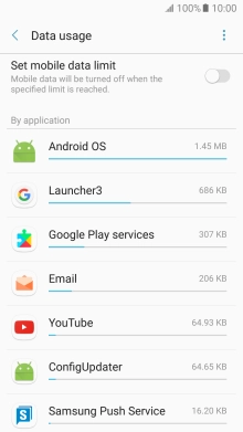 The data usage for each app is displayed below By application.