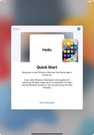 Follow the instructions on the screen to transfer content from another device running iOS 11 or later or press Set Up Manually. Follow the instructions on the screen to transfer content from another device running iOS 11 or later or press Set Up Manually.