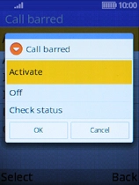 Select Activate and key in your barring password. The default barring password is 0000.