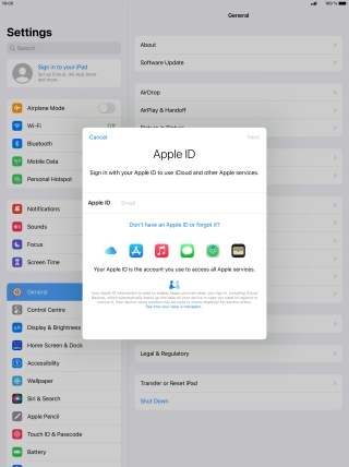 If you don t have an Apple ID, press Don't have an Apple ID or forgot it? and follow the instructions on the screen to create an Apple ID.