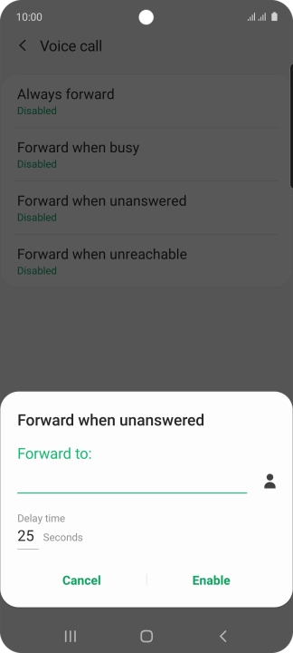If you divert missed calls, you need to select a delay for the divert. Press the required delay and follow the instructions on the screen to select a delay for the divert.
