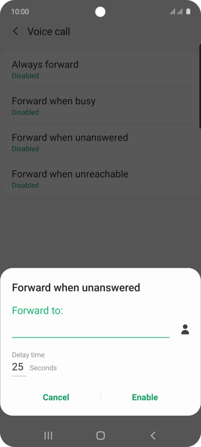 If you divert missed calls, you need to select a delay for the divert. Press the required delay and follow the instructions on the screen to select a delay for the divert.