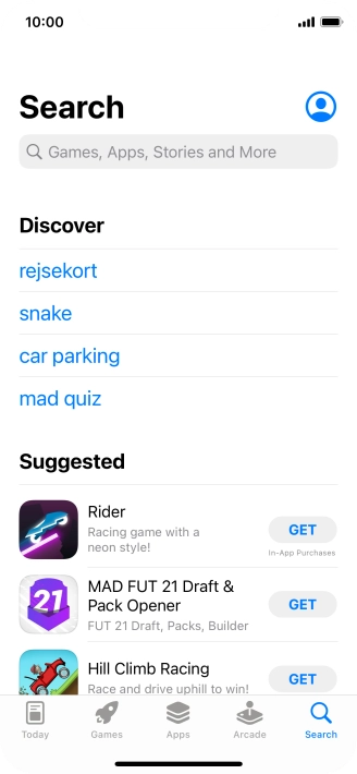 Press the search field and key in the name or subject of the required app.