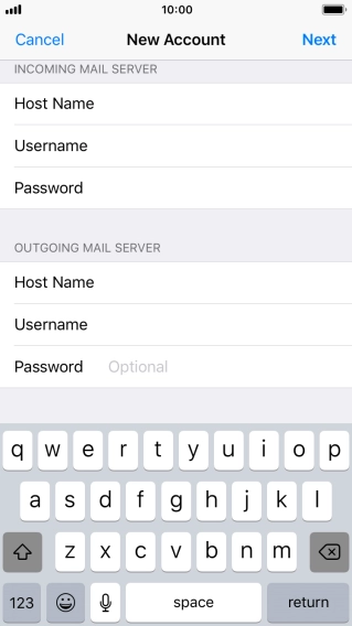 Press Password and key in the password for your email account. Please note that if you're using Vodafone's outgoing server, leave the password field empty.