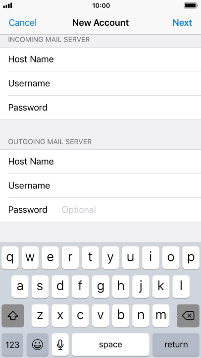 Press Password and key in the password for your email account. Please note that if you're using Vodafone's outgoing server, leave the password field empty.