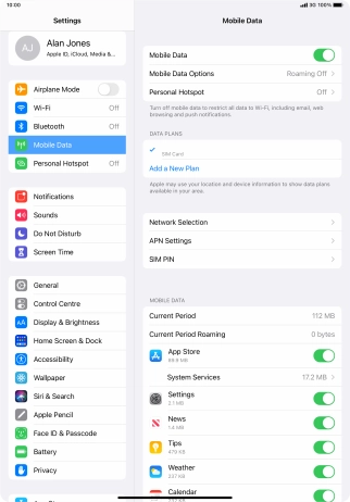 Press Mobile Data Options.