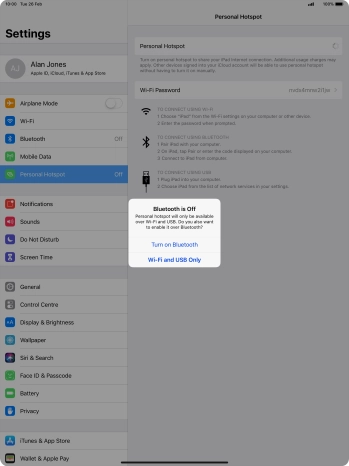 If Wi-Fi is turned on, press Wi-Fi and USB Only.