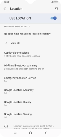 Press Google Location Accuracy. Press Google Location Accuracy.