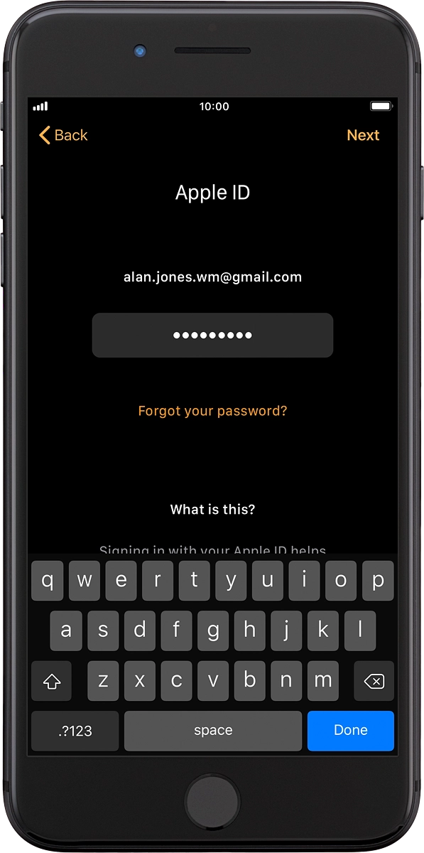 On your phone: Key in the password for your Apple ID and press Next.