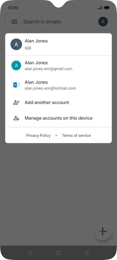 Press the required email account.
