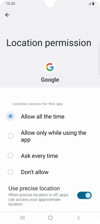 Press the required setting.