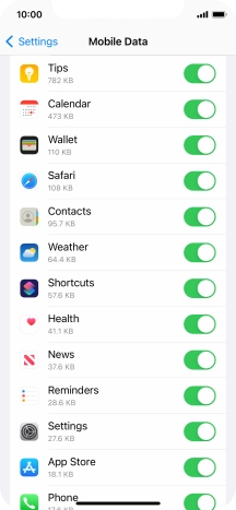 The data usage for each application is displayed below the name of the application.