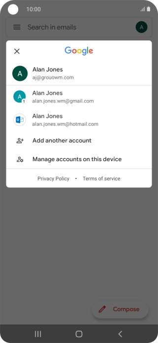 Press the required email account. Press the required email account.