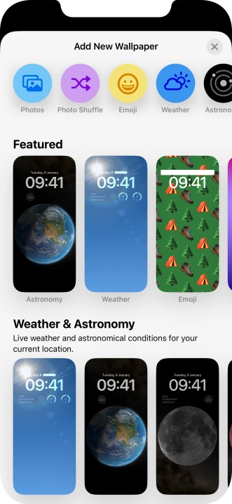 Press the required category and follow the instructions on the screen to select the required background image.
