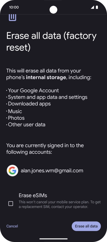 Press Erase all data.