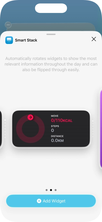 Slide your finger right or left on the screen to select the required widget size.