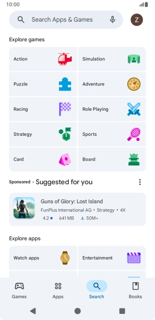 Press the search field.