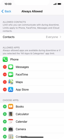 Press the remove icon next to the required app to remove it from the list of allowed apps during Downtime.