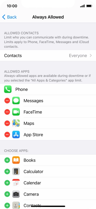 Press the remove icon next to the required app to remove it from the list of allowed apps during Downtime.