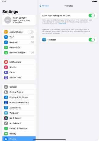 Press Allow Apps to Request to Track to turn the function on or off. Press Allow Apps to Request to Track to turn the function on or off.
