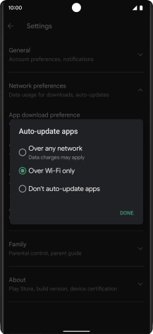 To turn on automatic update of apps using mobile network, press Over any network.