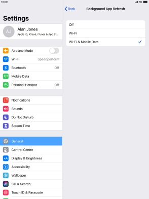 To turn off background refresh of apps, press Off.