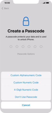 Follow the instructions on the screen to turn on use of phone lock code or press Don't Use Passcode.