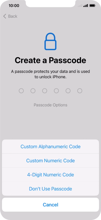 Follow the instructions on the screen to turn on use of phone lock code or press Don't Use Passcode.