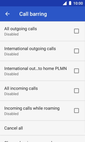 Press the field next to the required barring type.