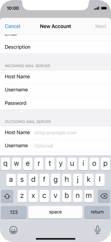 Press Host Name and key in the name or IP address of your email provider's outgoing server. Please note that if you can't send email messages when using your email provider's outgoing server, key in smtp.vodafone.net.au (Vodafone's outgoing server).