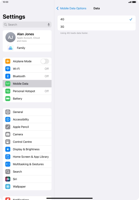 Press the required setting.