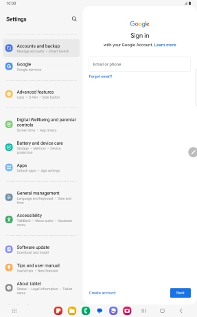 If you don't have a Google account, press Create account and follow the instructions on the screen to create an account. If you don't have a Google account, press Create account and follow the instructions on the screen to create an account.