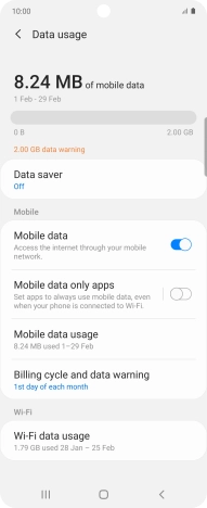 The total data usage is displayed. The total data usage is displayed.