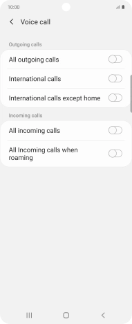 Press the indicator next to the required barring type to turn the function on or off.