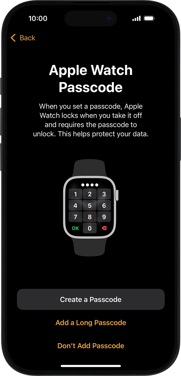 On your phone: Follow the instructions on the screen to turn on use of phone lock code or press Don't Add Passcode.