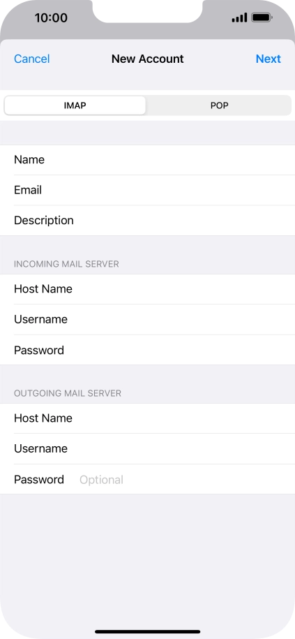 Press Password and key in the password for your email account. Please note that if you're using Vodafone's outgoing server, leave the password field empty.