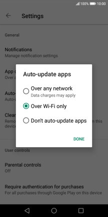 To turn on automatic update of apps using mobile network, press Over any network.